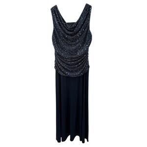 R&M Richards Women’s Plus Size‎ Metallic Sequined A-Line Dress, Navy Blue, 16W